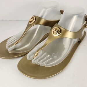 Michael Kors Metallic Gold MK Logo Thong Sandals